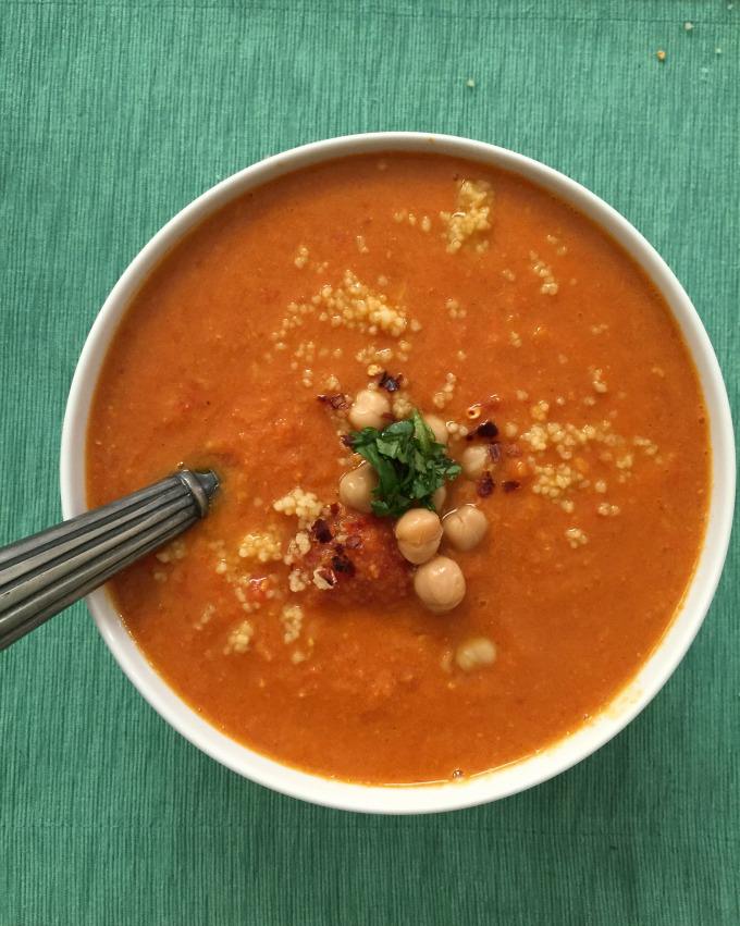 Moroccan Tomato Couscous Chickpea Soup