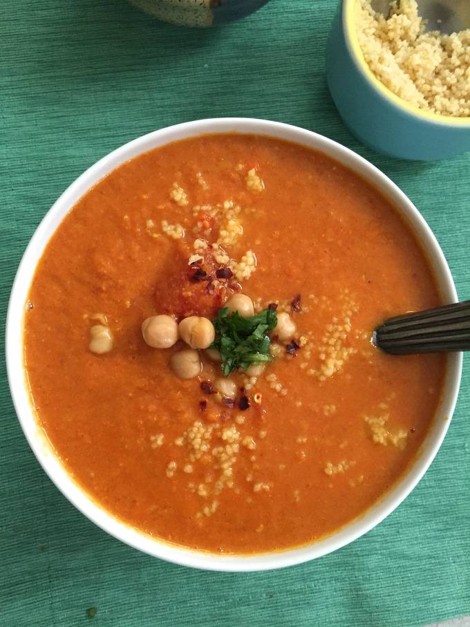 Moroccan Tomato Couscous Chickpea Soup