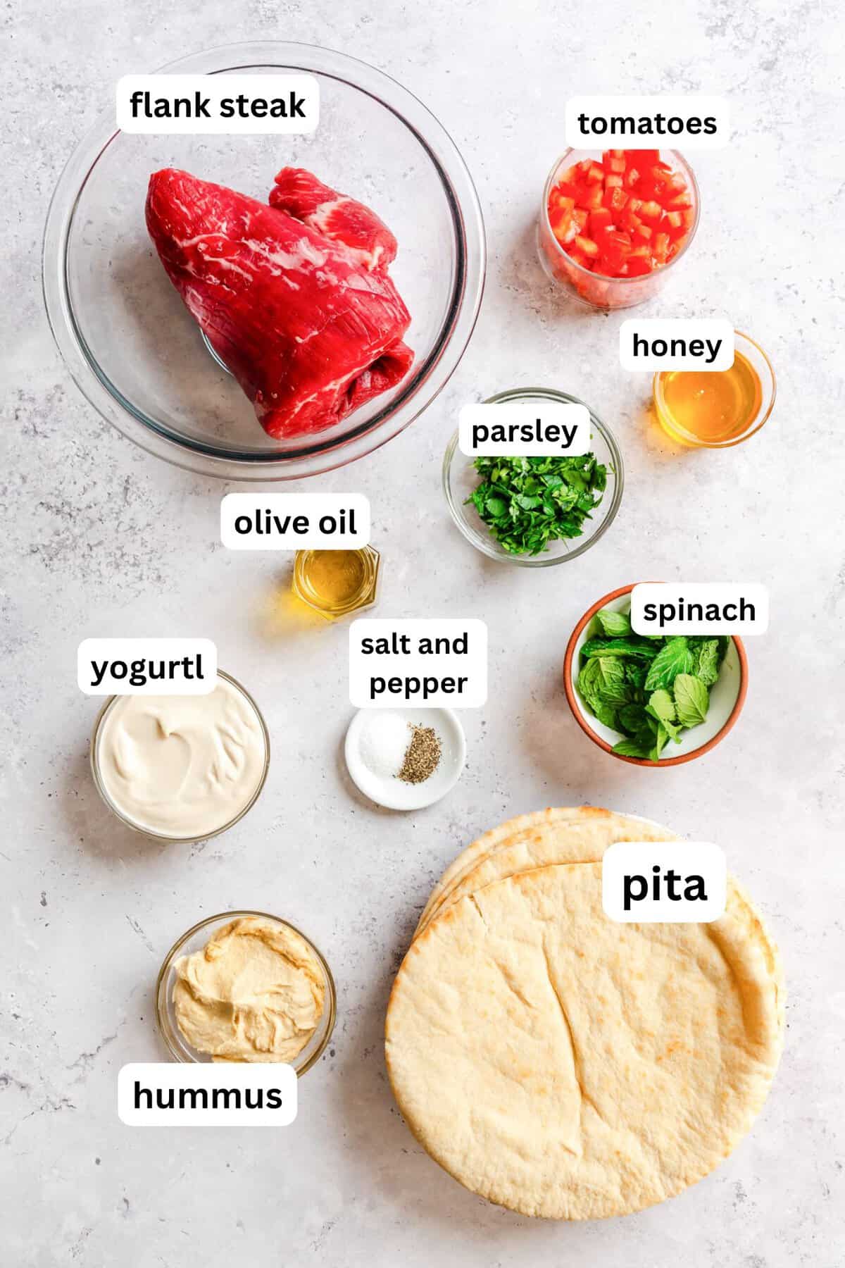 Simple Mediterranean Steak Wrap ingredients
