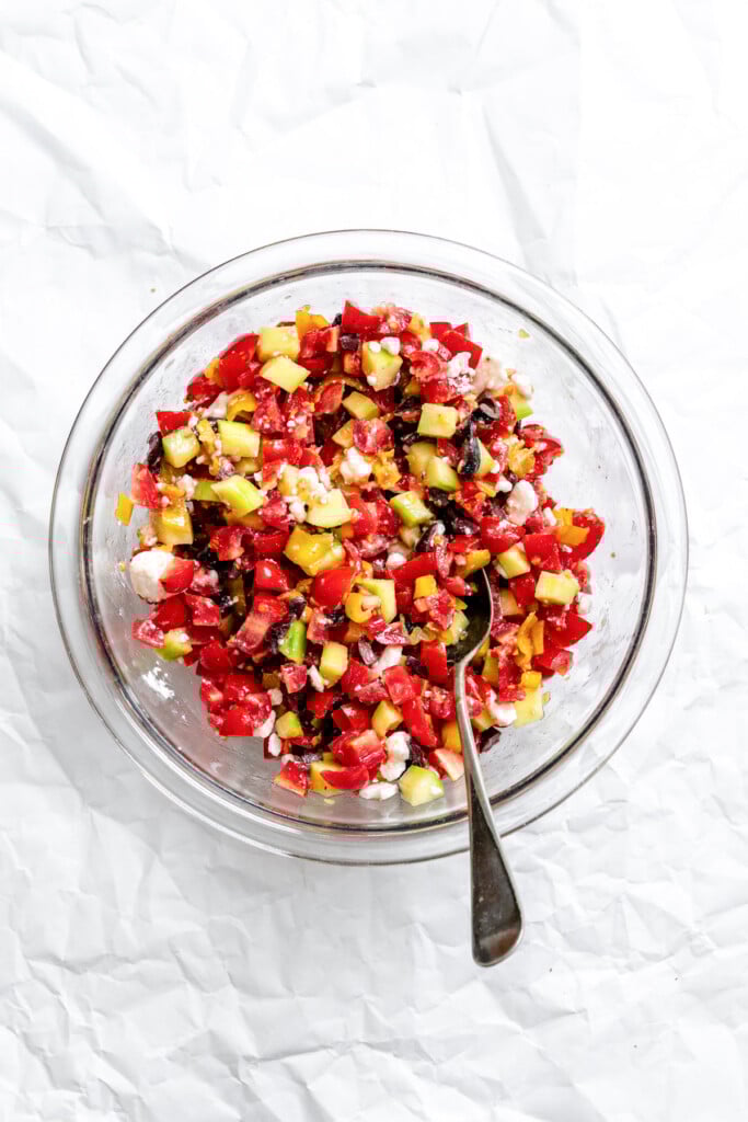 Loaded Hummus Pitas greek salad in a bowl 