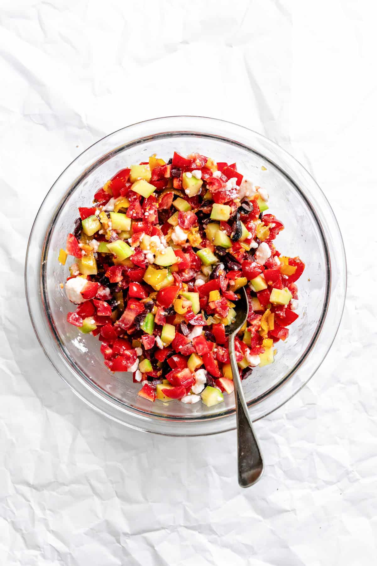 Loaded Hummus Pitas greek salad in a bowl