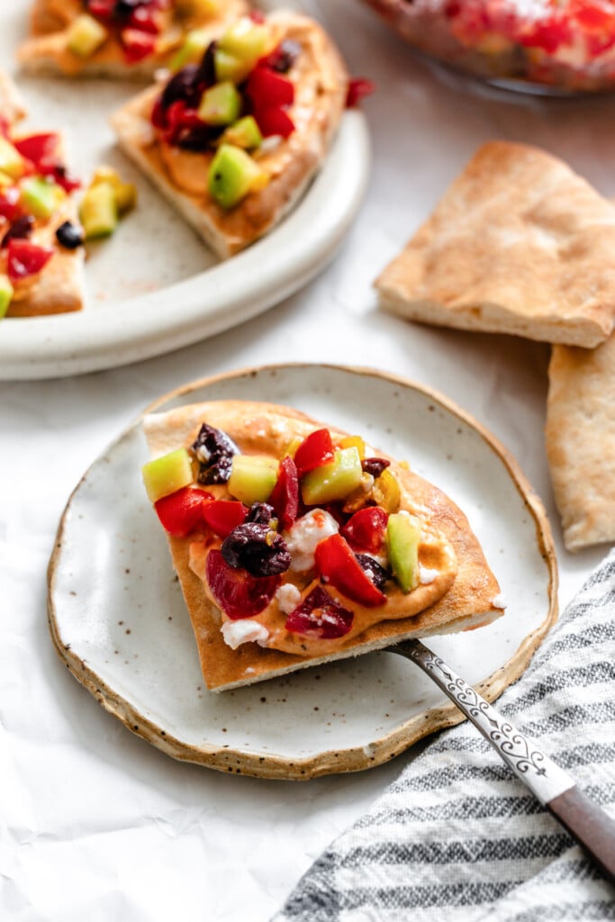 Loaded Hummus Pitas pita on fork