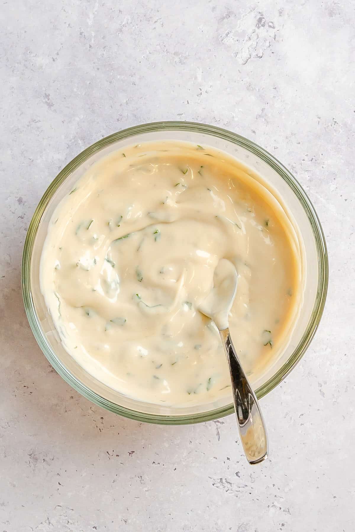 Steak Pita Wrap yogurt marinade in a bowl