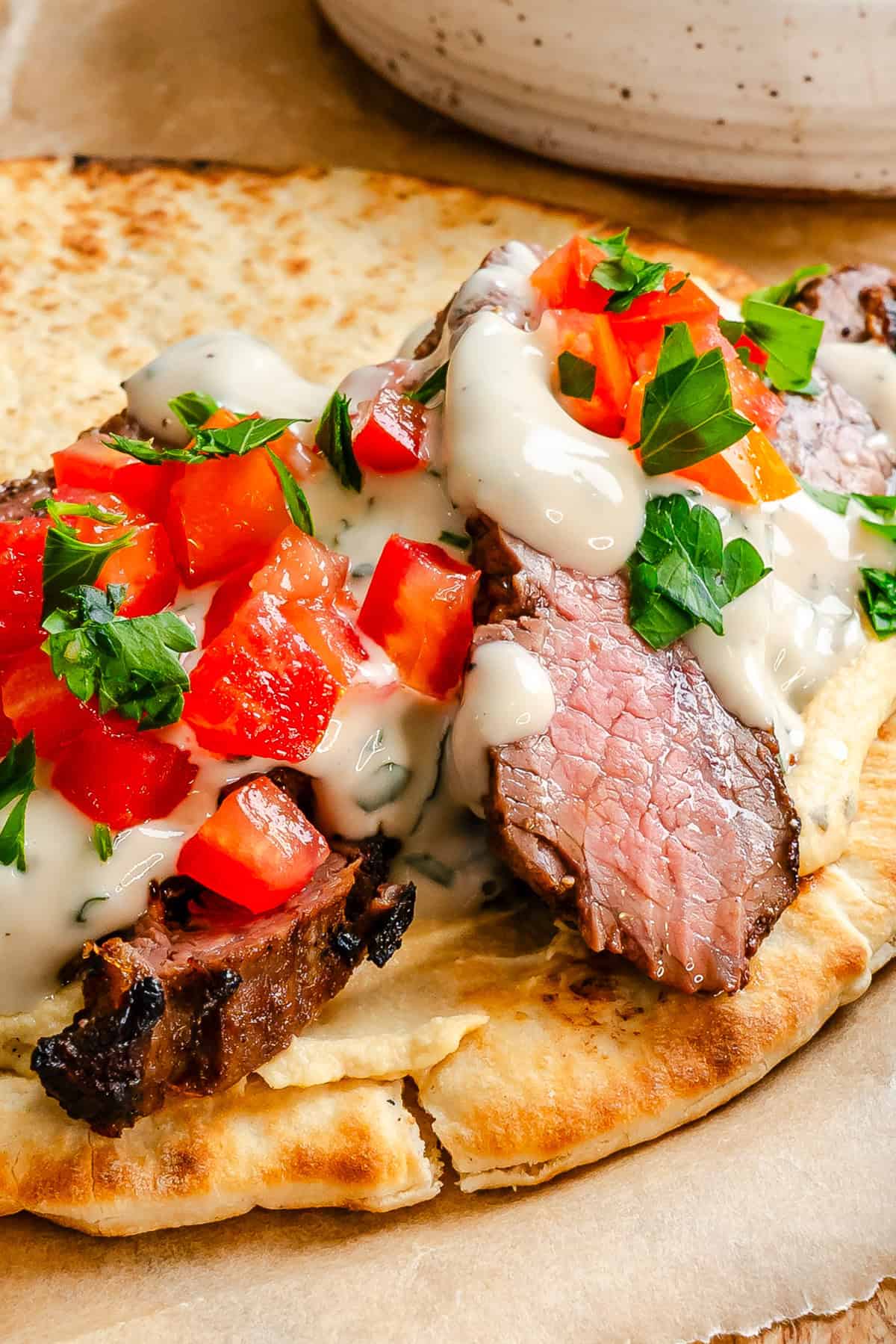 Steak Pita Wrap with Yogurt Sauce