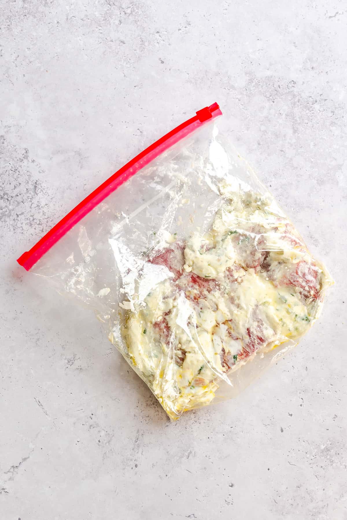 Yogurt Sauce with Steak in a ziplock bag