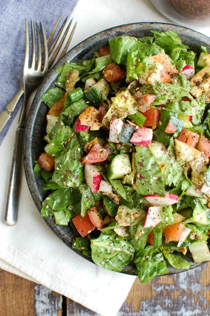Fattoush Salad with silverware