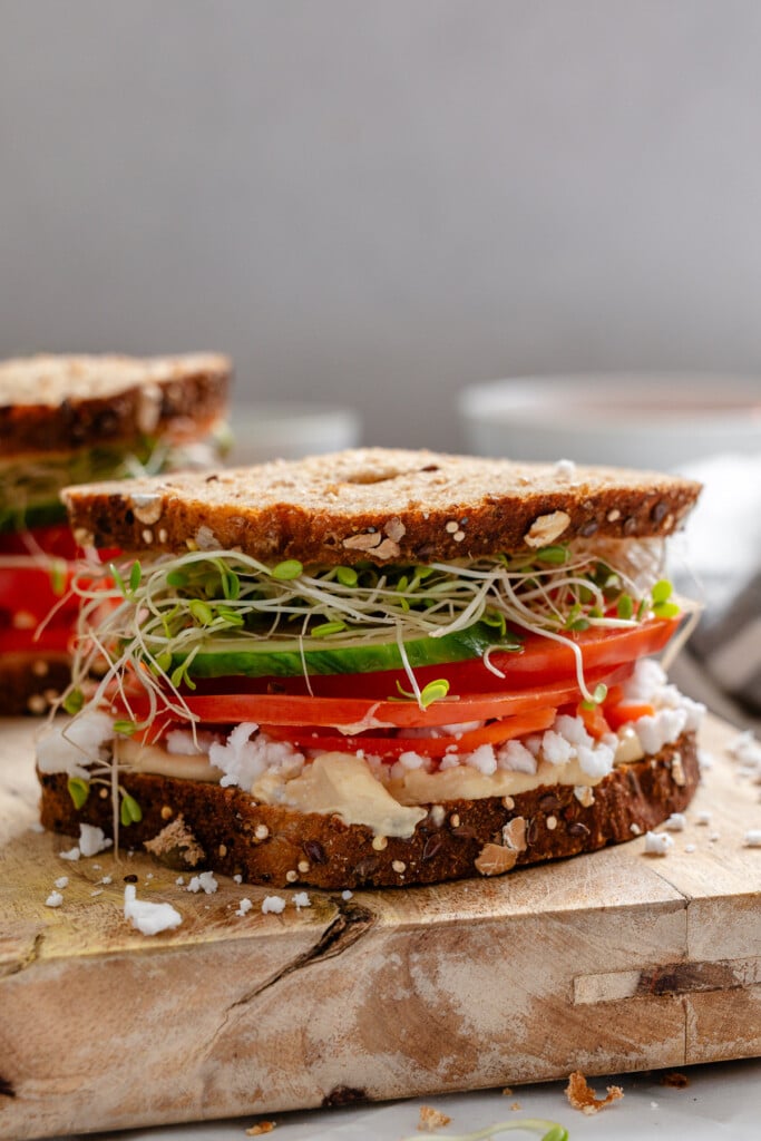 Mediterranean Vegetable Sandwich on a cutting board 