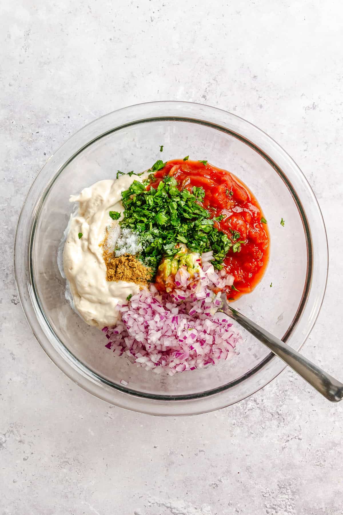 Creamy Mexican Dip Ingredients in a bowl