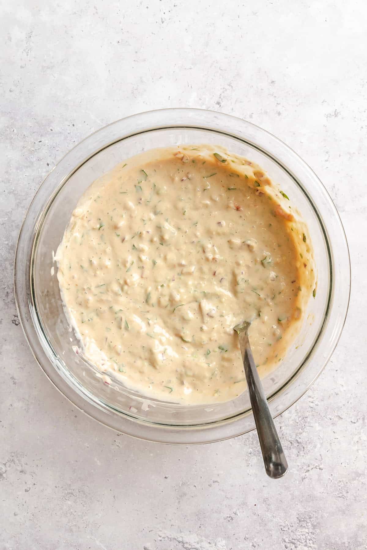 Creamy Mexican Dip mixed in a bowl