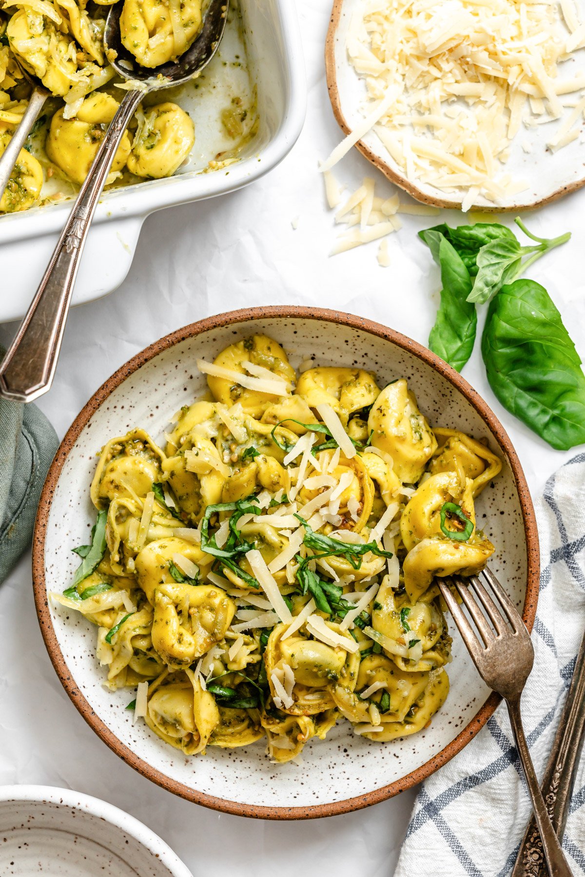 a serving of Pesto Tortellini in a bowl 