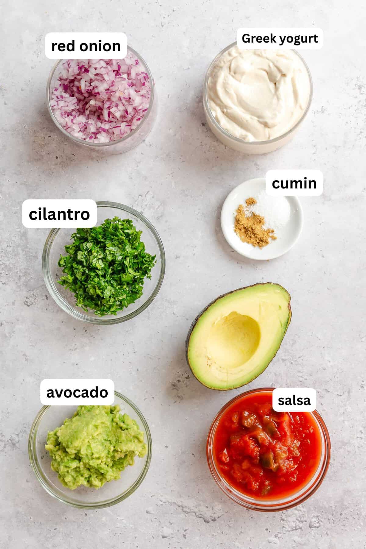 Recipe Ingredients for a creamy mexican dip
