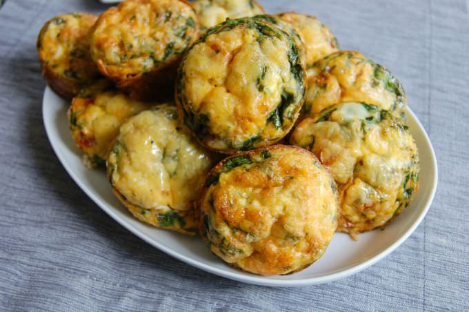 Breakfast Egg Muffins on a blue napkin.