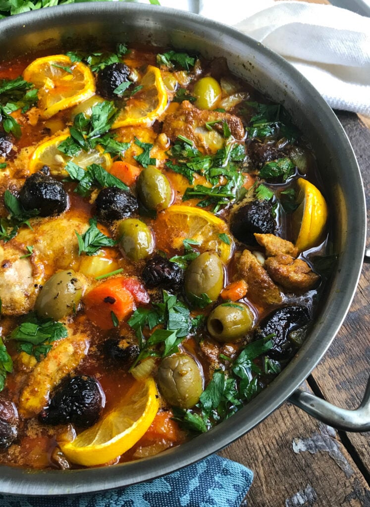 Moroccan Chicken Thighs with large pan 