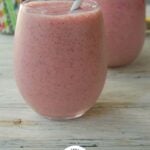 Strawberry Banana Chia Smoothie with logo.