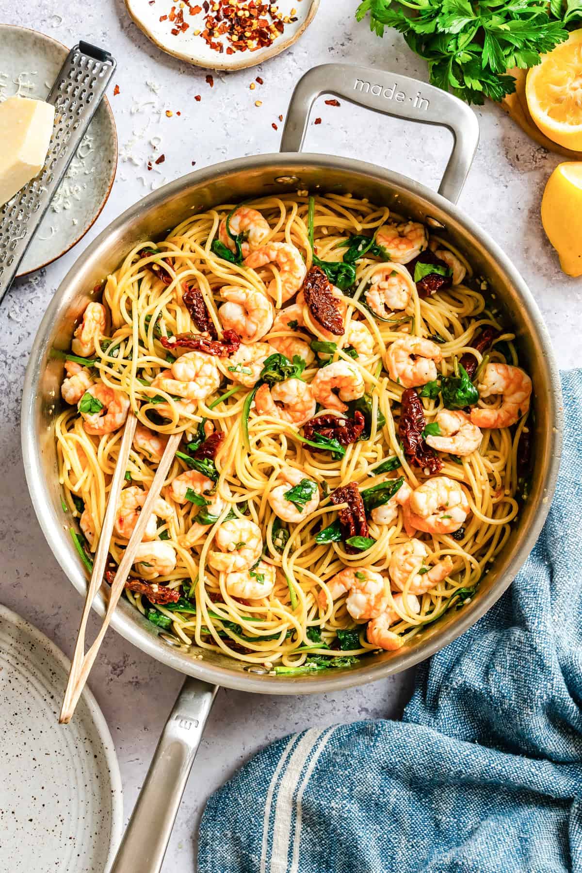 Easy Shrimp Scamp in a silver skillet