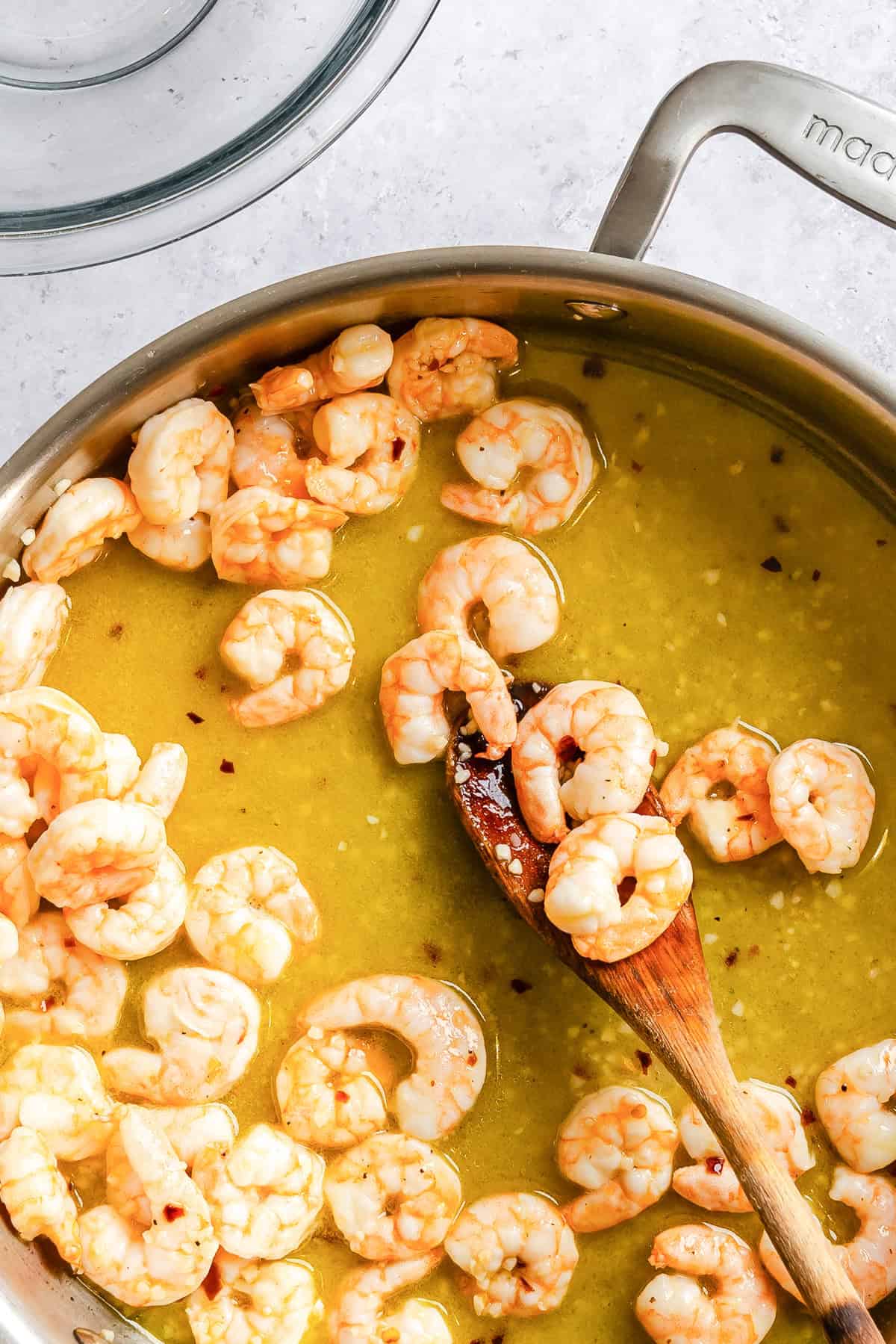 Shrimp and Lemon Juice in a skillet