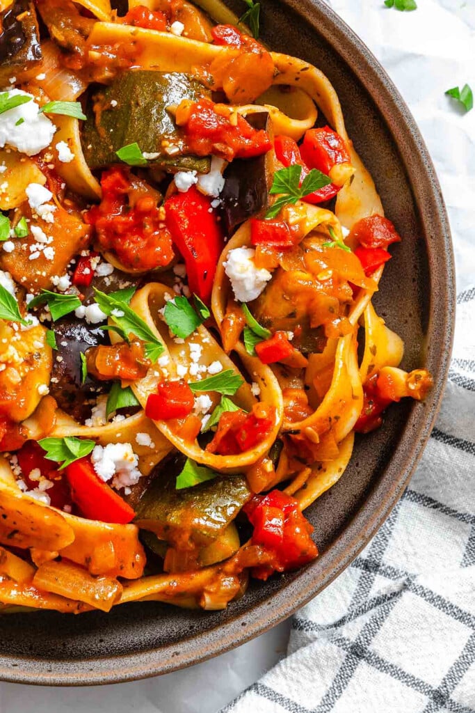 Ratatouille Pappardelle with feta cheese 