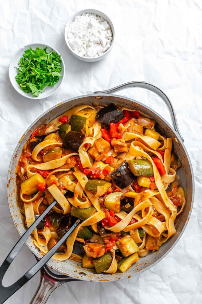 Ratatouille Pappardelle pasta combined with ratatouille 