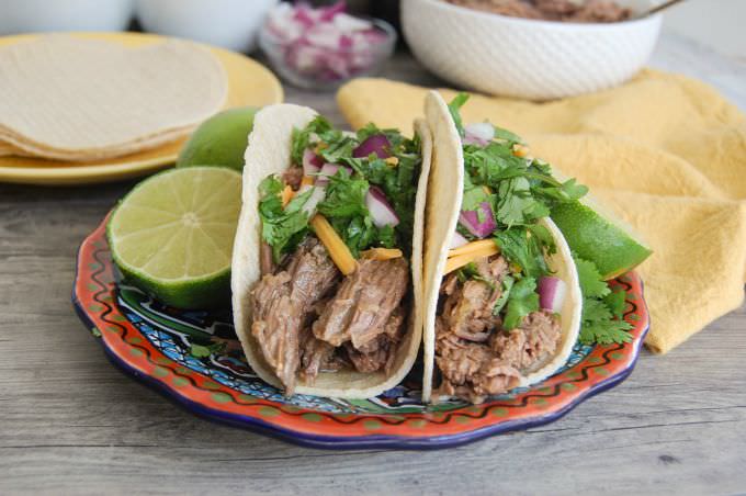Slow Cooker Shredded Beef Tacos  with cilantro
