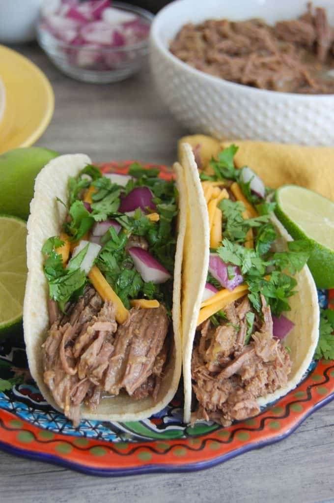 Slow Cooker Shredded Beef Tacos on plate