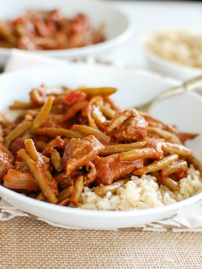 Lebanese Beef and Green Beans with tomatoes.
