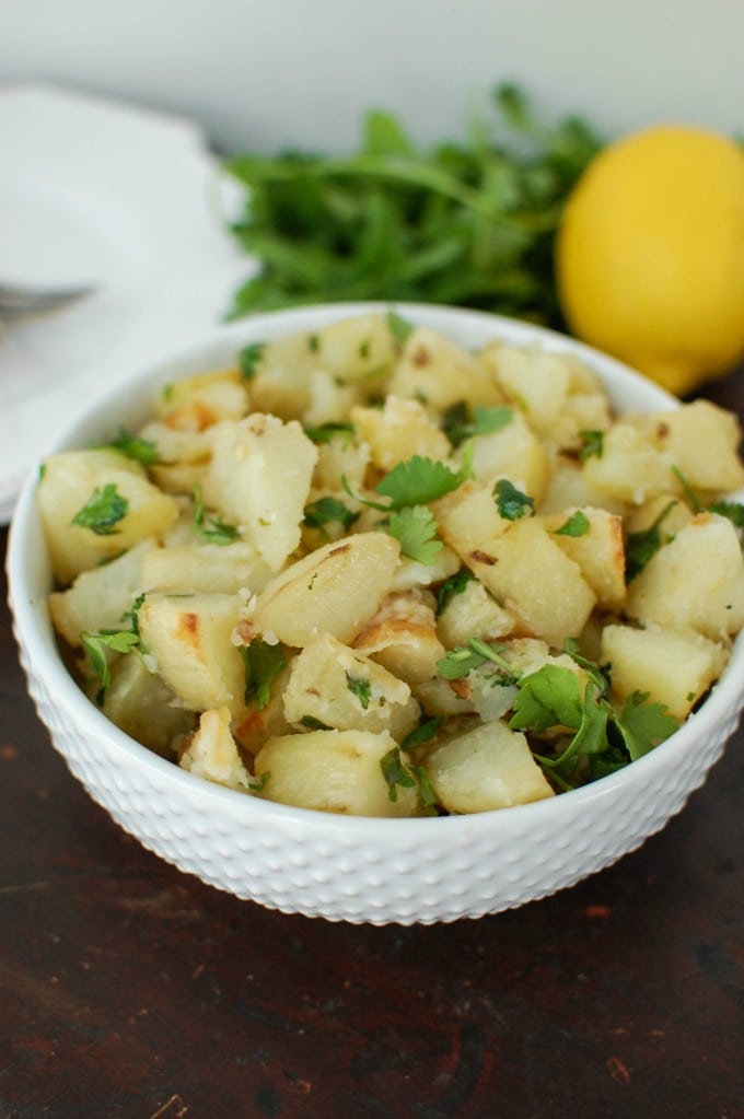 Lemon Cilantro Roasted Potatoes with cilantro.
