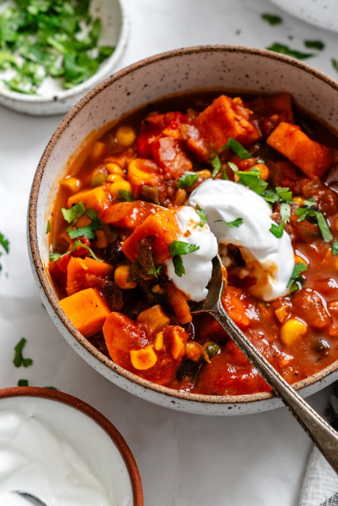 Sweet Potato Chili with sour cream