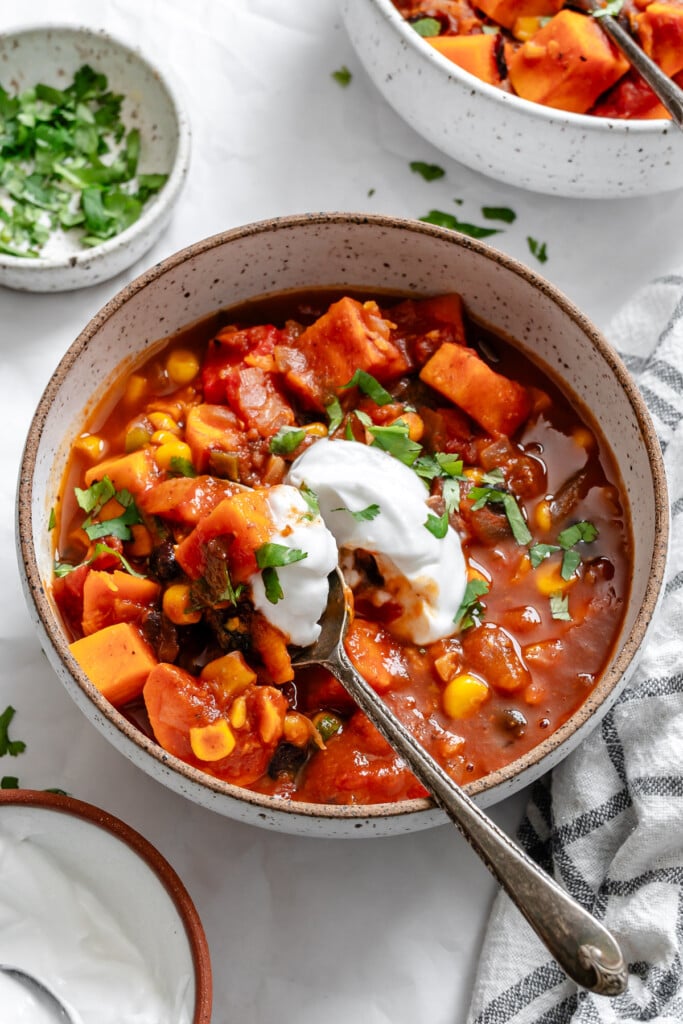 Sweet Potato Chili with a spoon