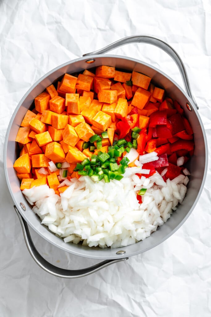 Sweet Potato Chili ingredients in pot