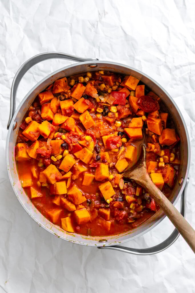 Sweet Potato Chili in a pot