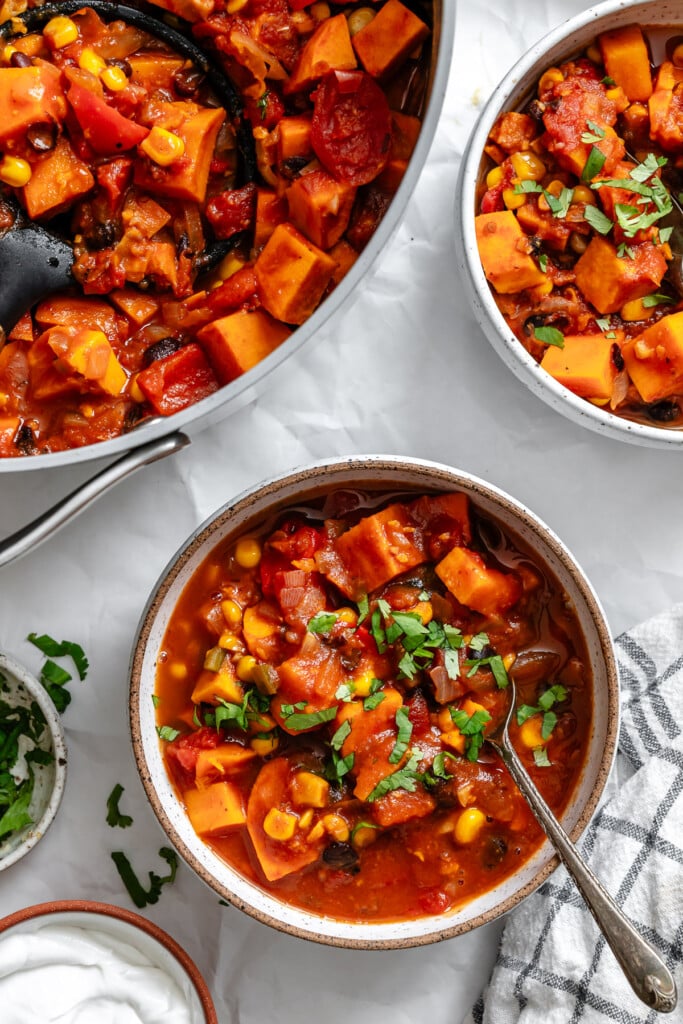 Sweet Potato Chili with two bowls