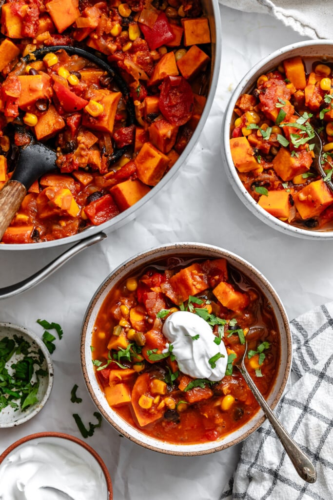 Sweet Potato Chili pot with a bowl