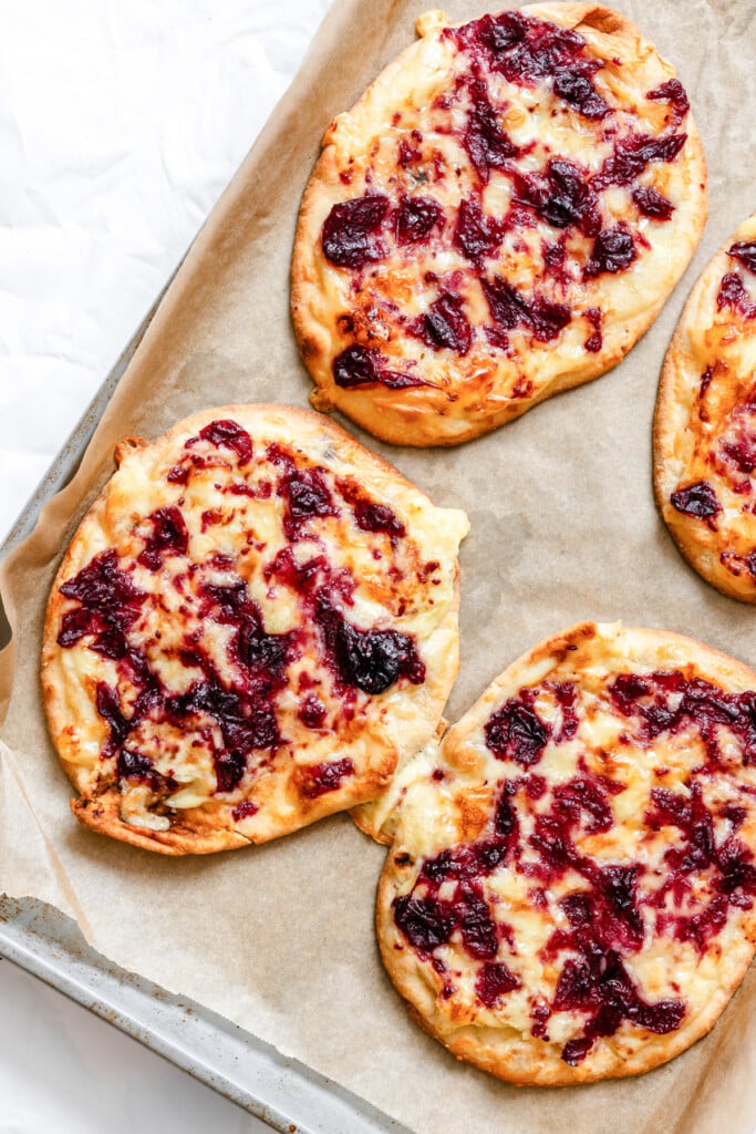 Warm Brie Cranberry Naan Bread baked flatbread