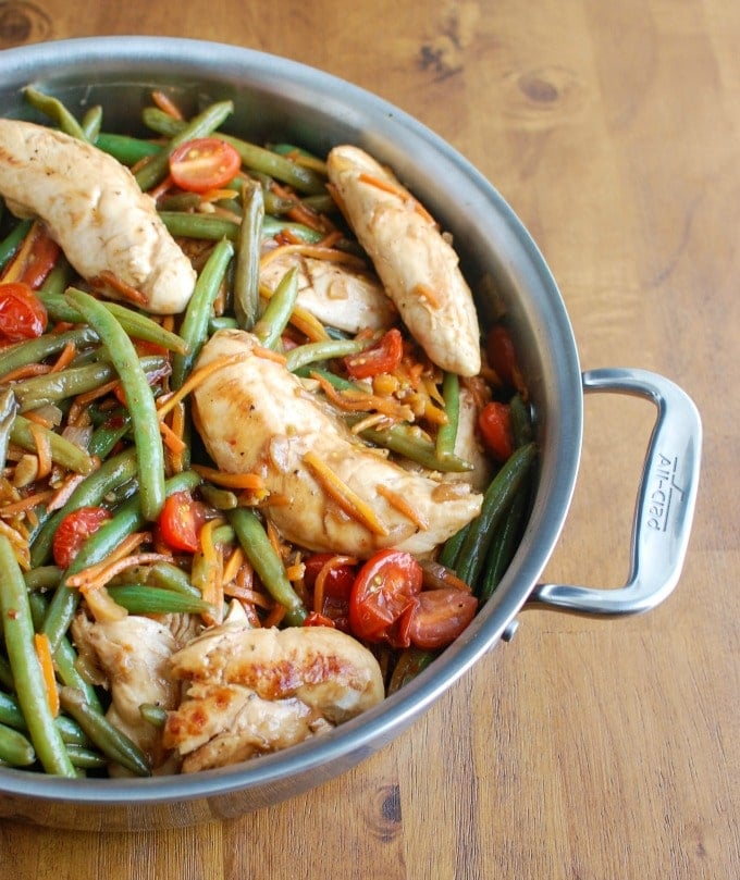 One Pot Honey Balsamic Chicken and Vegetables in pot