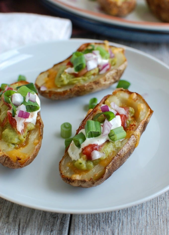 Guacamole Stuffed Potato Skins on a plate