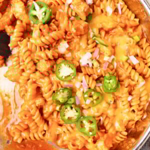 One Pot Chicken Enchilada Pasta in a pot