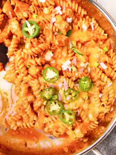One Pot Chicken Enchilada Pasta in a pot