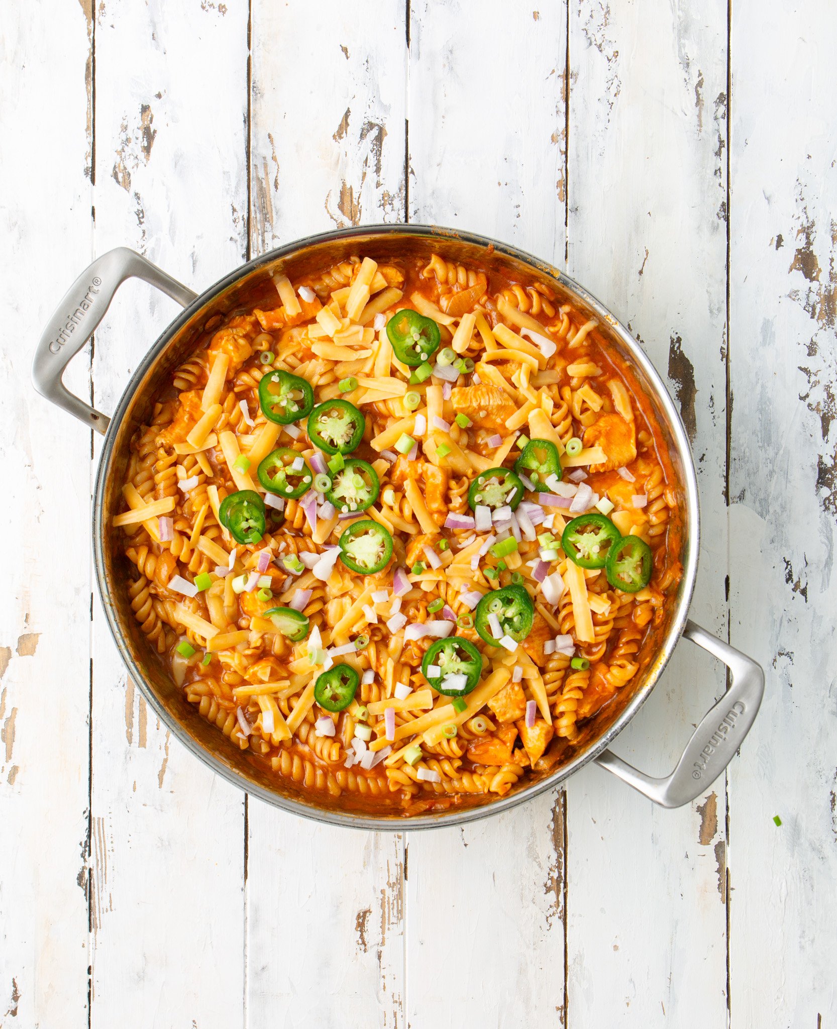 One Pot Chicken Enchilada Pasta in a silver pot