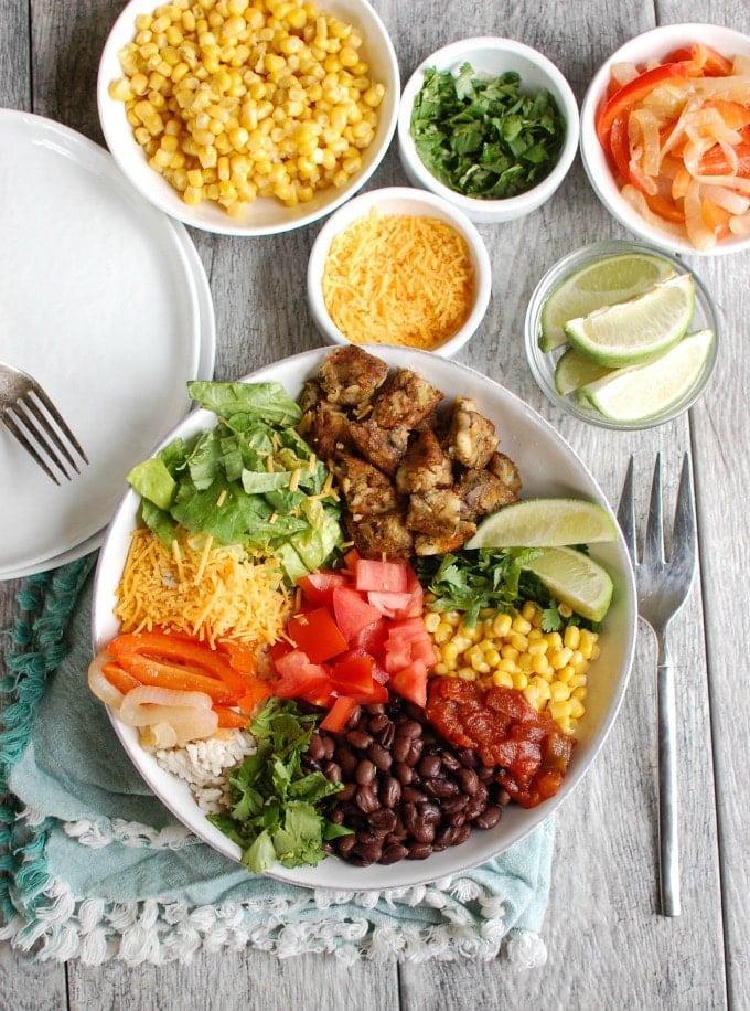 Burrito Bowls with Heirloom Bean Veggie Burgers - healthy