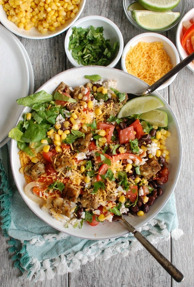 Burrito Bowls with Heirloom Bean Veggie Burgers