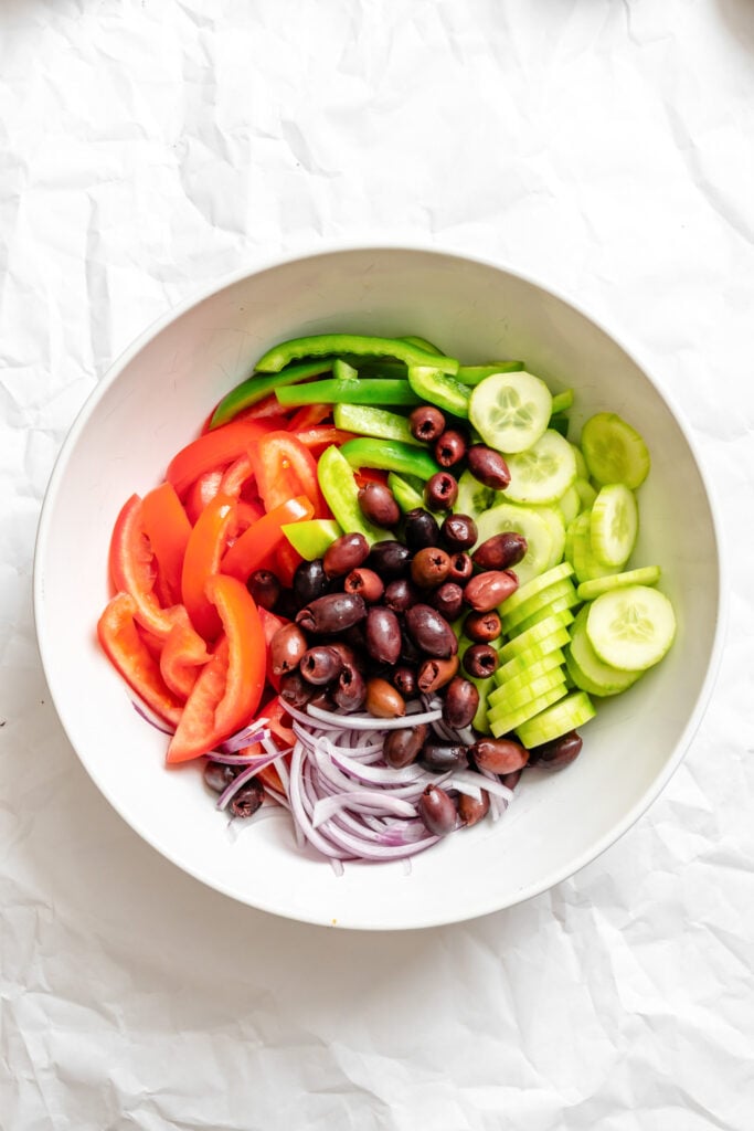 Greek Village Salad vegetables in a bowl
