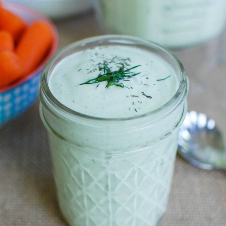 Creamy Dill Sauce Recipe in mason jar.