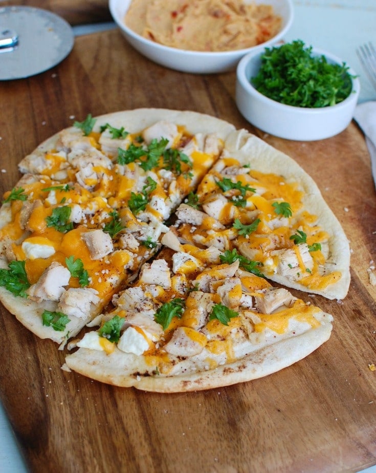 Chicken Feta Cheddar Pita Pizta - dinner