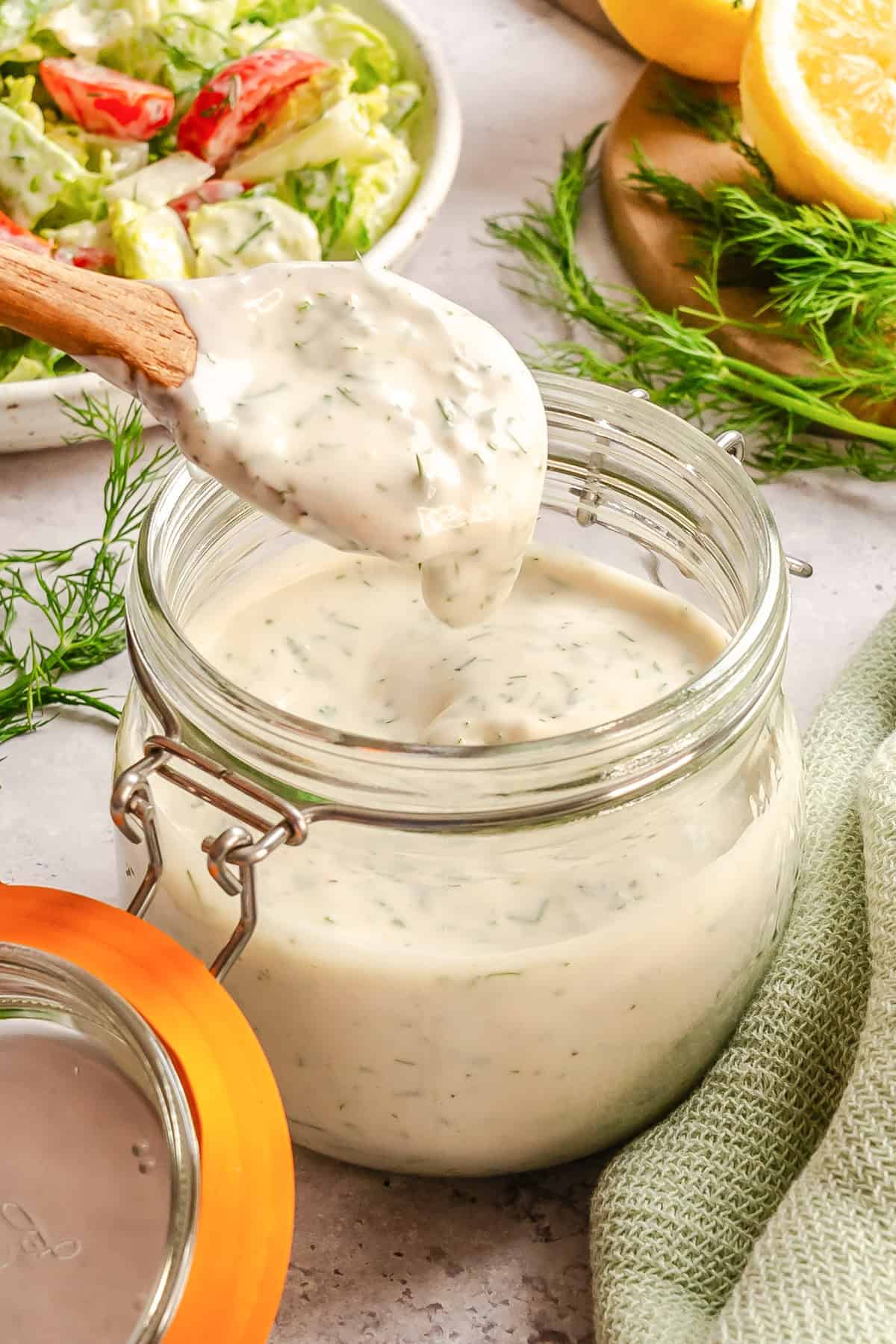 Creamy Dill Dressing in a mason jar