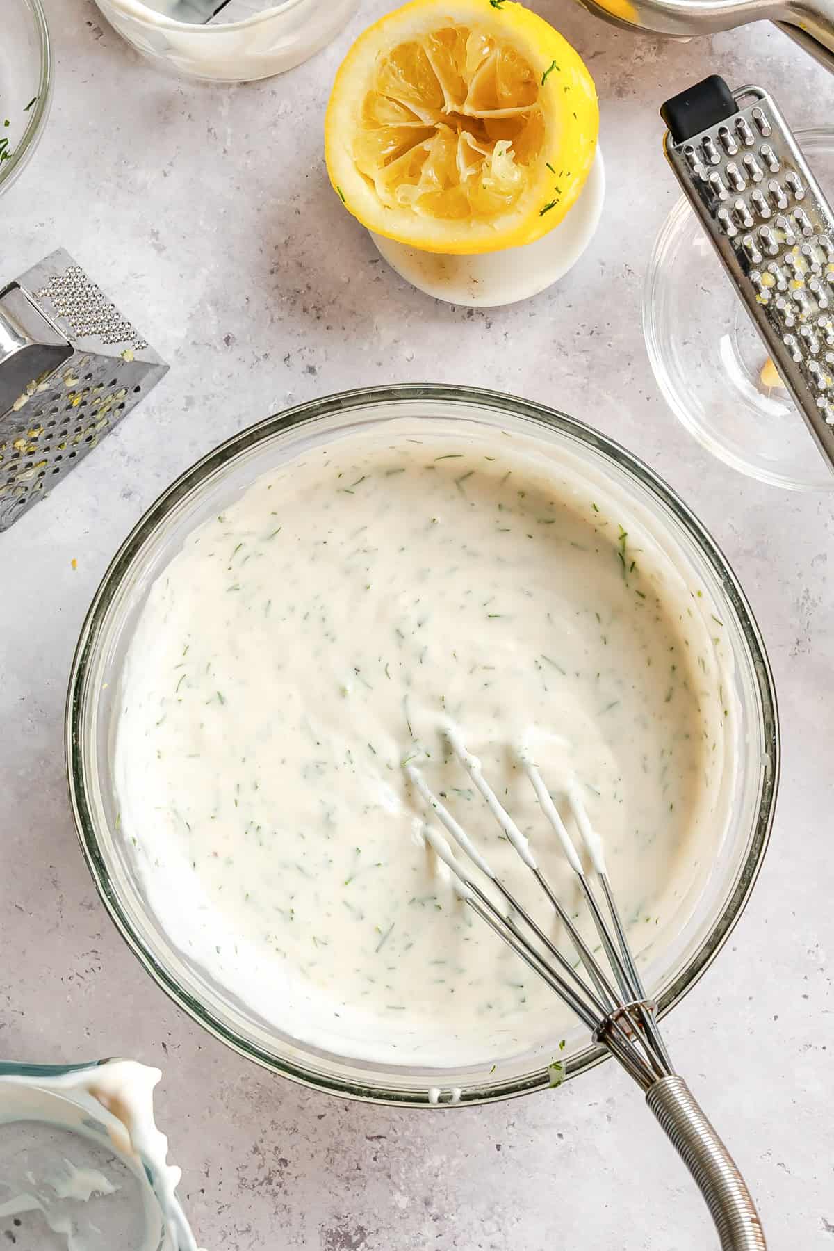 Creamy Dill Dressing mixed in a bowl