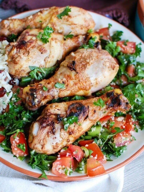 Mediterranean Chicken with Basmati Rice is a healthy, delicious meal. The chicken is marinated in a yogurt sauce!