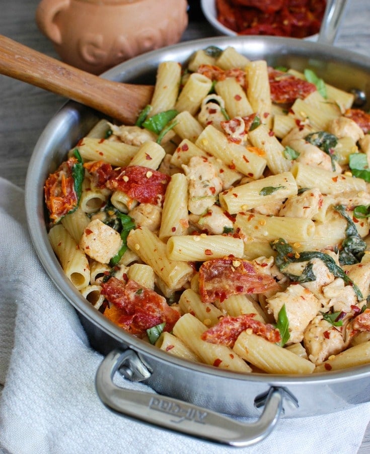 Mozzarella Chicken Pasta with Sun-dried Tomatoes - A Cedar Spoon