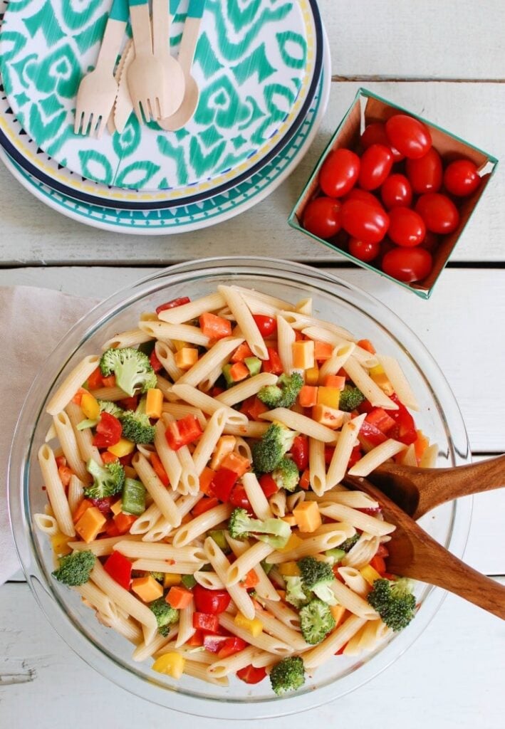 Classic Pasta Salad makes the perfect BBQ side dish. This is simple and packed with flavor.