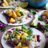 Grilled Fish Tacos with Tropical Salsa with garnish