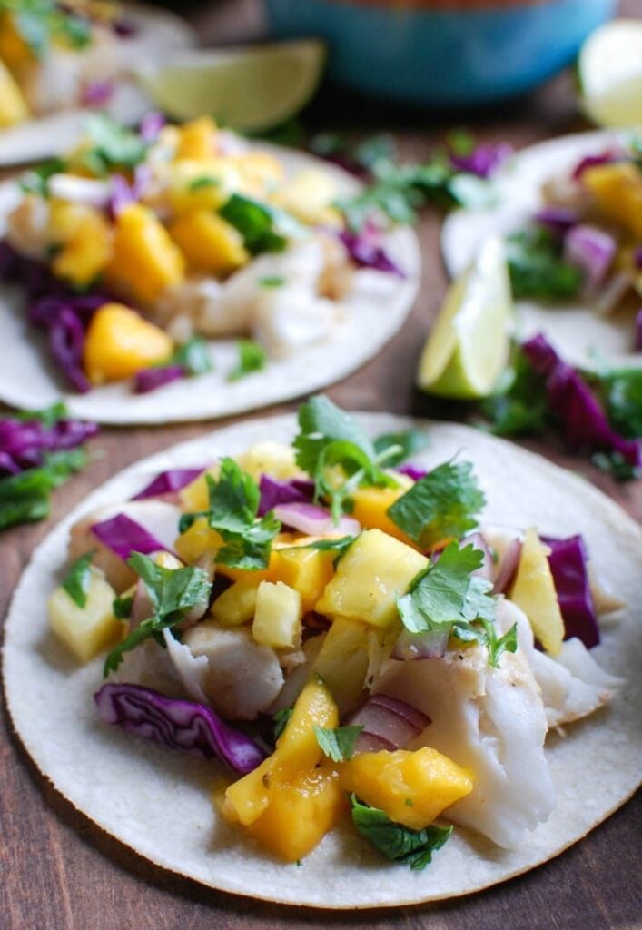 Grilled Fish Tacos with Tropical Salsa are easy to make! These are full of fresh, tropical flavors.
